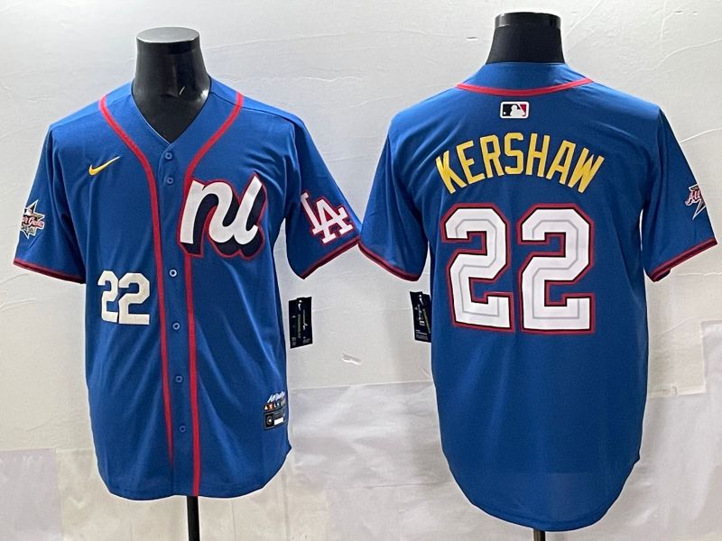 Men 2025 Los Angeles Dodgers 22 Kershaw Blue All star Nike MLB Jersey style 04